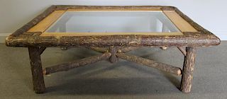 Adirondack Style Coffee Table With Glass Insert.