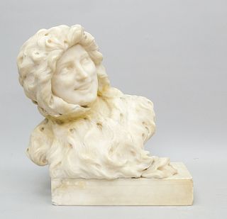 Large Alabaster Bust of Smiling Woman