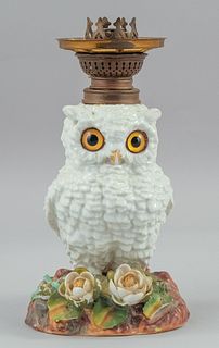Antique Victorian Porcelain Figural Owl Lamp