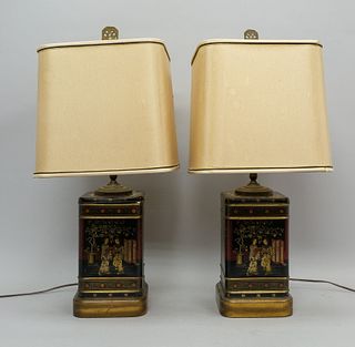 Pair of Asian Inspired Tole Tea Canister Lamps