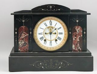 Black Marble and Specimin Stone Mantel Clock