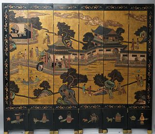 Vintage Chinese Lacquer 6 Panel Privacy Screen