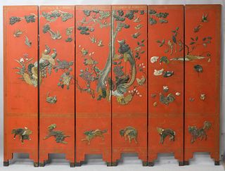 Antique Chinese Qing Dynasty Inlay 6 Panel Screen