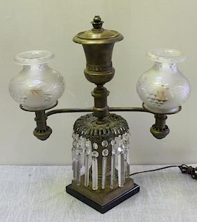 Signed Bronze or Brass Argand Lamp with Drop