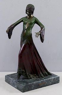 After Chiparus. Patinated Bronze. Art Deco Dancer.