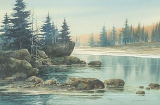 Robert Plumb, Saranac Lake Watercolor