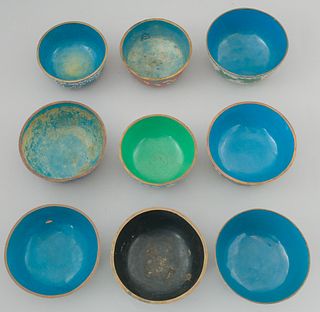 Lot of 9 Chinese Cloisonne Enamel Rice Bowls