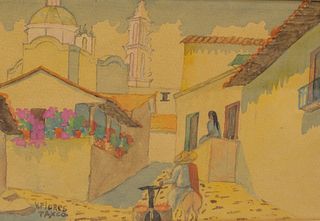 Early 20th Century Mexican Watercolor by V. Flores