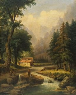 Large 19th Century River Landscape Painting