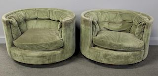 Midcentury Pair of Oval Barrel Chairs by Flair.
