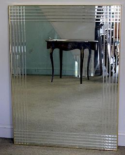 Midcentury Brass and Checkered Corner Mirror.