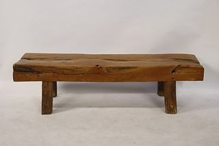 Midcentury Style Carved Wood Bench