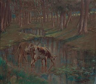 Frank Enders, (Wisconsin, 1860-1921), Cows in a Stream