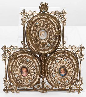 Triptych Brass and Enamel Frame