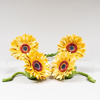 Set of Four Katharine Houston Porcelain Models of Sunflowers