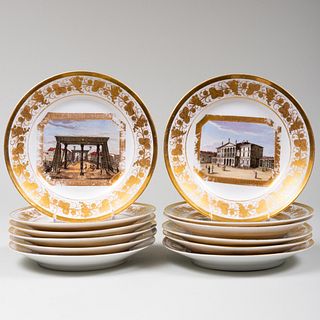Set of Twelve Paris Porcelain Plates Decorated with Scenes of Europe