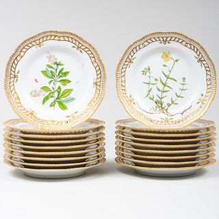 Set of Eighteen Royal Copenhagen Porcelain 'Flora Danica' Dessert Plates