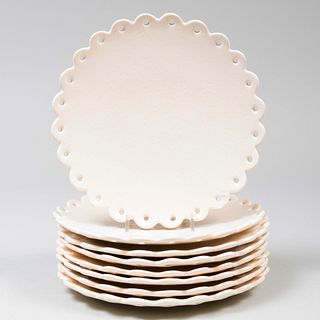 Set of Eight French Cream Glazed Scalloped Plates