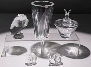 Steuben and Baccarat Crystal Figurine and Vessel Assortment