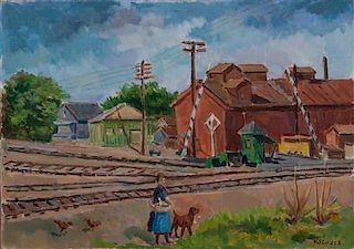 Kurt Sluizer, (American, 1911-1988), Railroad Crossing