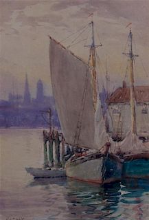 John A. Cook, (American, 1870-1936), Sailboats at Sunset