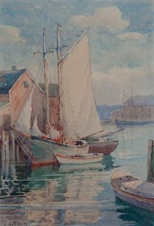 John A. Cook, (American, 1870-1936), Docked Sailboats