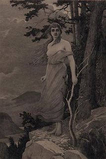William Sartain, (American, 1843-1924), Woman on the Cliff, together with two other pictures depicting women