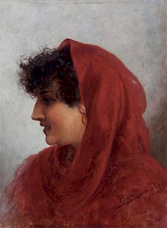 Hermann Schneider, (German, 1847-1918), Woman in a Red Scarf, 1886
