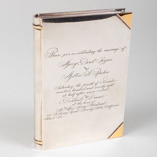 Italian Silver Book Form Box Inscribed with Facsimile Wedding Invitation