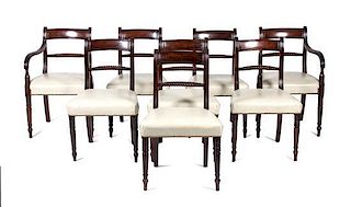 A Set of Eight Regency Dining Room Chairs Height of each 32 1/4 inches.