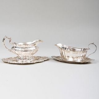 Gorham Silver Sauce Boat and Underplate and an American Silver Sauce Boat and Underplate