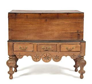 A Mahogany Blanket Chest on Stand Height 38 1/2 x width 42 1/2 x depth 20 3/4 inches.