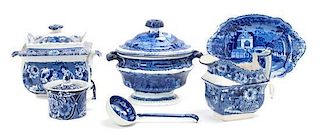 An Assembled Partial Historical Blue Staffordshire Tea Service Height of first 6 1/2 inches.