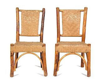 A Pair of Rustic Side Chairs Height 36 1/4 inches.