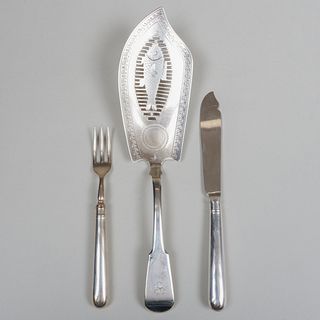 George III Silver Fish Service for Twelve and a Victorian Silver Fish Slice