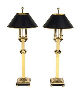 A Pair of Brass Table Lamps Height 40 inches.
