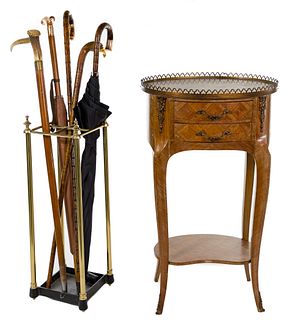 Oval End Table, Umbrella Stand and Cane Collection