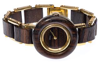 Gucci 18k Yellow Gold and Exotic Wood Wrist Watch