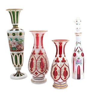 * A Collection of Bohemian Glass Articles Height of tallest 18 3/4 inches.