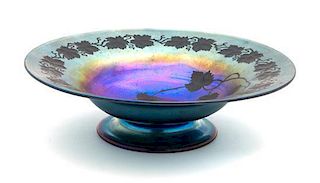 A Blue Favrile Glass Bowl Diameter 8 1/4 inches.
