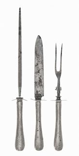 An American Silver Three-Piece Carving Set, Gorham Mfg. Co., Providence, RI, 19th Century, comprising a knife, a fork and a shar