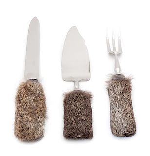 * A Set of Three Serving Articles Length of knife 13 inches.