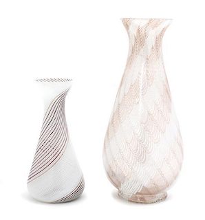 Two Art Glass Vases Height of taller:14 3/4 inches.