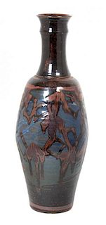 A Studio Ceramic Glazed Vase Height 25 1/2 inches.