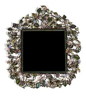 An Enameled and Gemstone Mirror Height 31 inches.