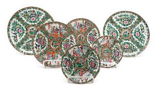 * A Collection of Six Rose Medallion Plates Diameter of largest 9 1/4 inches.