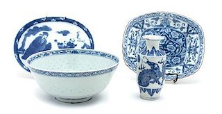 A Collection of Blue and White Ceramic Articles Diameter of bowl 9 inches.
