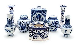 A Group of Blue and White Porcelain Articles Height of tallest 7 inches.
