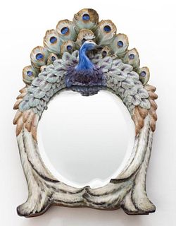 Continental Paint Decorated Ceramic Peacock Mirror