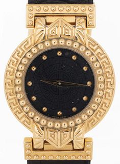 Versace 18K Yellow Gold Watch With Crocodile Band